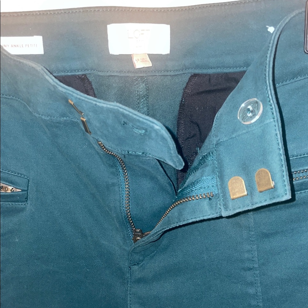LOFT Teal Ankle Pants with Zipper Detail - Picture 2 of 5